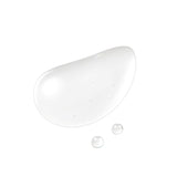 A large, clear, tear-shaped drop of liquid with small bubbles inside, and two smaller clear drops below it, all on a white background.